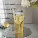 Axyaa 600ML Stripe Glass Cup with Lid and Straw - Cold Drinkware