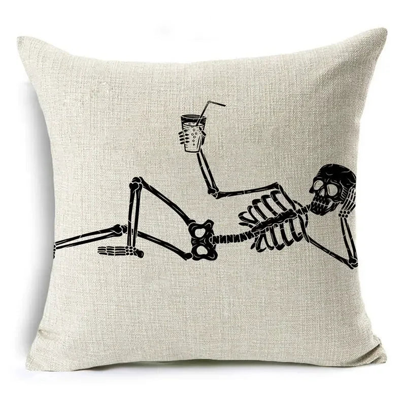 Axyaa Bone Cartoon Cushion Cover - Halloween Themed Decorative Pillow Case