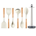 Axyaa Silicone Kitchen Utensils Set with Wooden Handles & Storage Stand