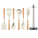Axyaa Silicone Kitchen Utensils Set with Wooden Handles & Storage Stand