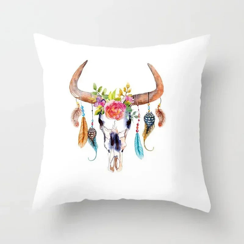 Axyaa White Feather Pillowcase Blue Polyester Cushion Cover for Home Decor