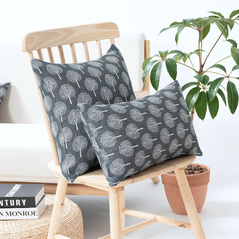 Axyaa White Linen Print Cushion Cover for Living Room and Bedroom