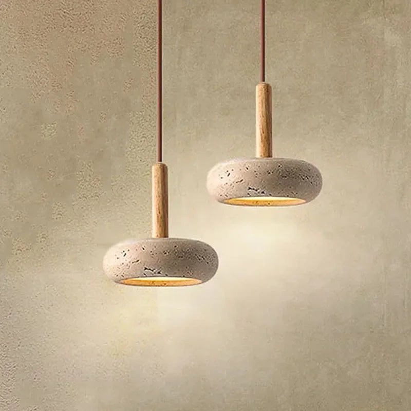 Axyaa Circular Yellow Stone LED Pendant Lamp - Wabi Sabi Design