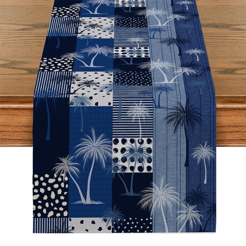 Axyaa Geometric Tropical Plant Table Runner for Indoor Outdoor Dining