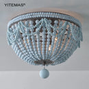 Retro White Wooden Beads Ceiling Lamp by Axyaa for Bedroom Staircase Entryway