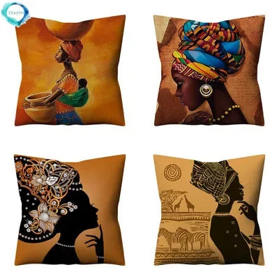 Axyaa Retro Ethnic African Women Cotton Linen Pillowcase - 45X45CM