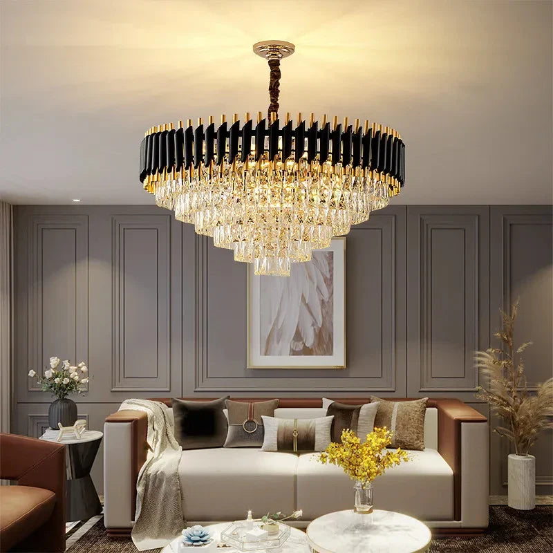 Axyaa Crystal Pendant Lights: Modern Black Chandelier for Home Decor