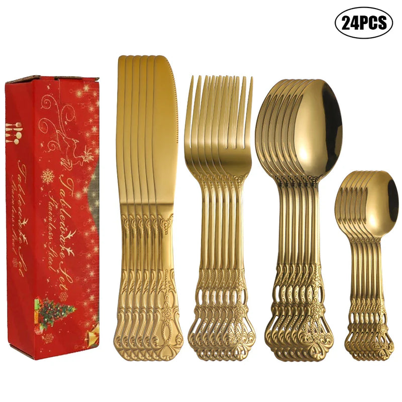 Axyaa 24-Piece Stainless Steel Tableware Set for Family Hotel Party Christmas Gift