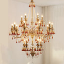 French Crystal Chandelier: Axyaa Luxury Copper LED Pendant Light, Red Crystal Hanging Lamp.