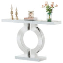 Axyaa Mirrored O-Shaped 43-Inch Console Table: Modern Glass Sofa Table Mirror Finish
