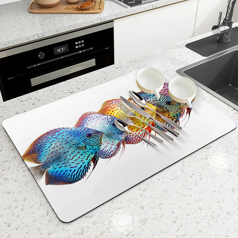 Axyaa Marine Fish Color Absorbent Kitchen Drying Mat