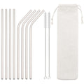 Axyaa Stainless Steel Drinking Straws Set - 8pcs Reusable Straws with Brush & Bag