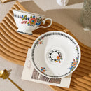Axyaa Peony Gold Rim Porcelain Coffee Cups and Saucers Vintage Ceramic Mug