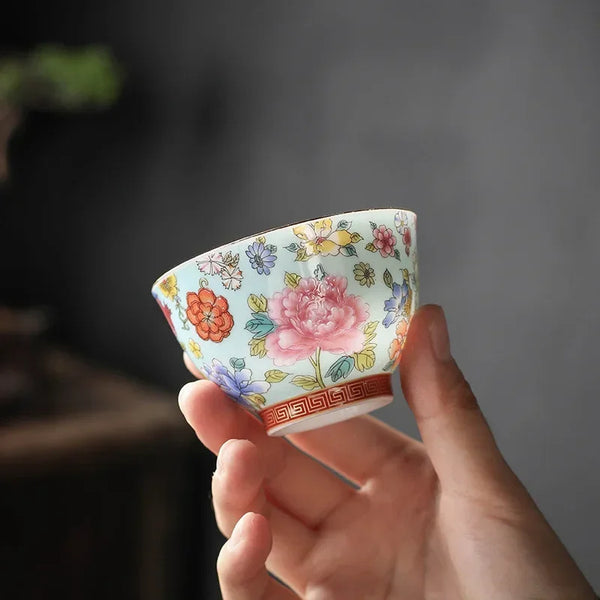 Axya High Porcelain Enamel Pickled Flowers Tea Cup Gift Set