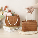 Axyaa Pearl Handle Rattan Basket: Stylish, Versatile, Big Capacity for Flowers, Picnics, Weddings