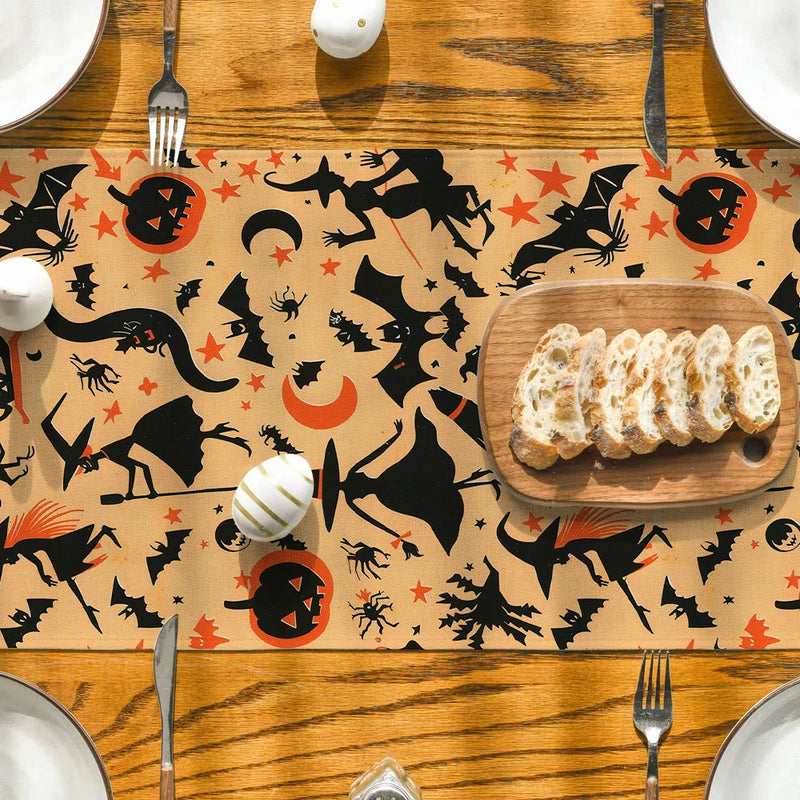 Axyaa Halloween Bat Witch Table Runner - Kitchen Party Decorations