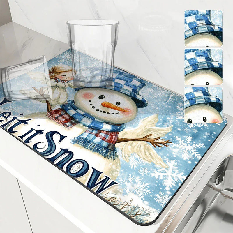 Axyaa Christmas Angel Kitchen Drying Mat Anti-slip Absorbent Draining Pad