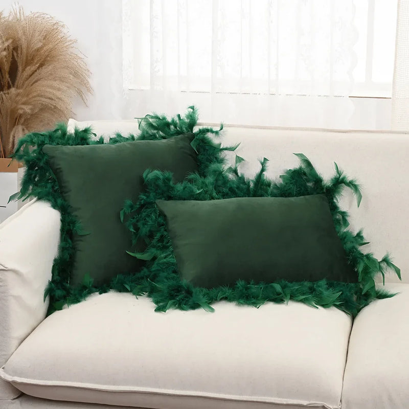 Axyaa Velvet Faux Feather Cushion Cover Soft Home Decor Pillow Cover Living Room