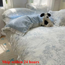 Axyaa Pastoral Garden Flower Leaf Duvet Cover Set - Queen Size, 4Pcs Luxury Washed Cotton Bedding