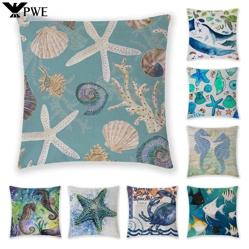 Axyaa Sea Animal Linen Pillow Case 45*45cm Home Decoration