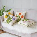 Axyaa Embordered Floral Pillow Cover Plant Leaves Pink Yellow Orange 45x45cm Home Decoration