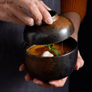 Axyaa Ceramic Soup & Dessert Bowl with Lid - Creative Pattern, Thick & Durable