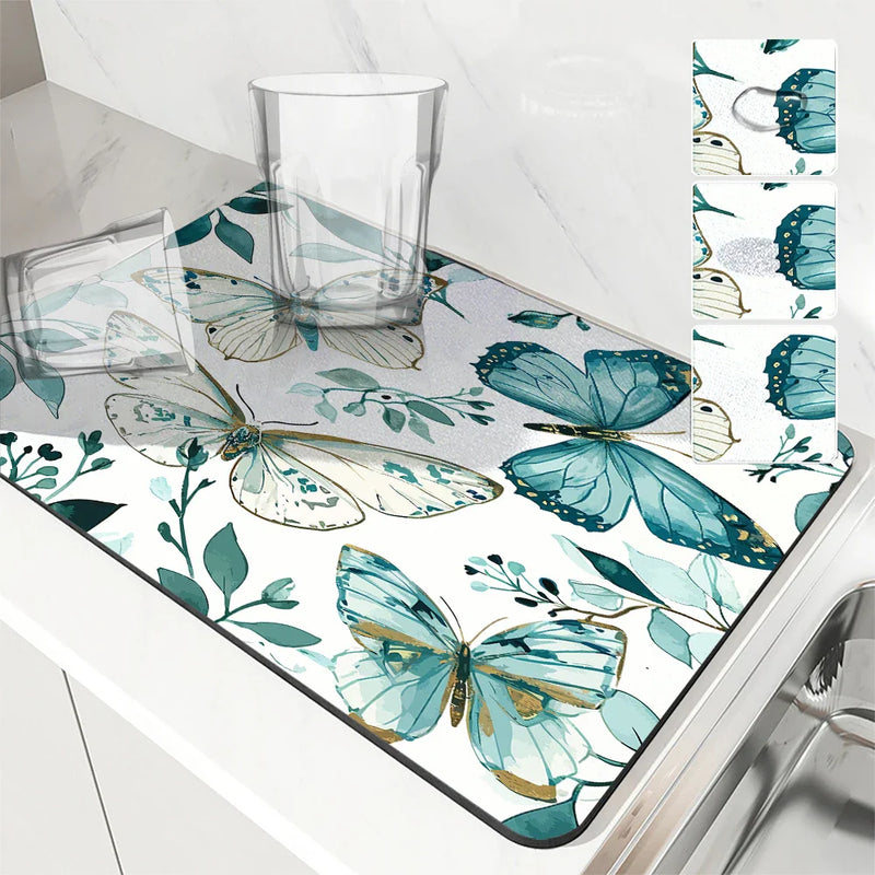 Axyaa Butterfly Absorbent Draining Mat | Quick Dry Kitchen & Bathroom Drain Pad