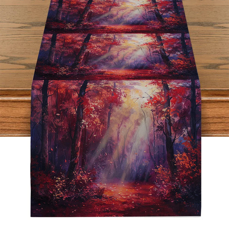 Axyaa Autumn Forest Sunshine Table Runner for Dining Room