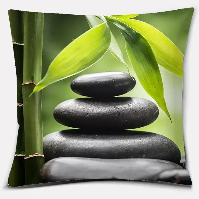 Buddha Zen Stone Flower Pillow Case for Home Office Decor Sofa Cushion Cover.