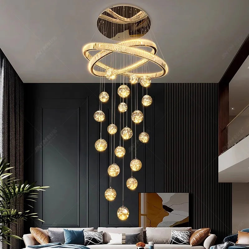 Axyaa Crystal Chandelier Stair Pendant Lamp Living Room Lighting