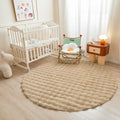 Axyaa Round Rabbit Plush Rug Gray White for Bedroom Living Room Kids Girls