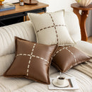 Axyaa Faux Leather Cushion Cover in Stylish Brown Ivory for Home Decor - 45x45cm