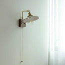Axyaa Nordic Modern LED Wall Lamp Walnut Wood Ceramic Copper Pull Chain Switch