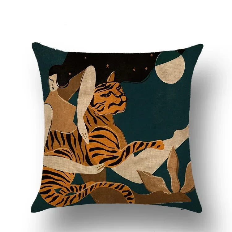 Abstract Portrait Painting Linen Sofa Pillow Case Set by Axyaa Art Decor