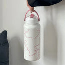 Axyaa Pink Ribbon Bow Thermos Stainless Steel Water Bottle with Straw Lid