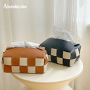 Axya Grid Leather Tissue Box - Home Decor for Table, Kitchen, Bedroom, Desktop