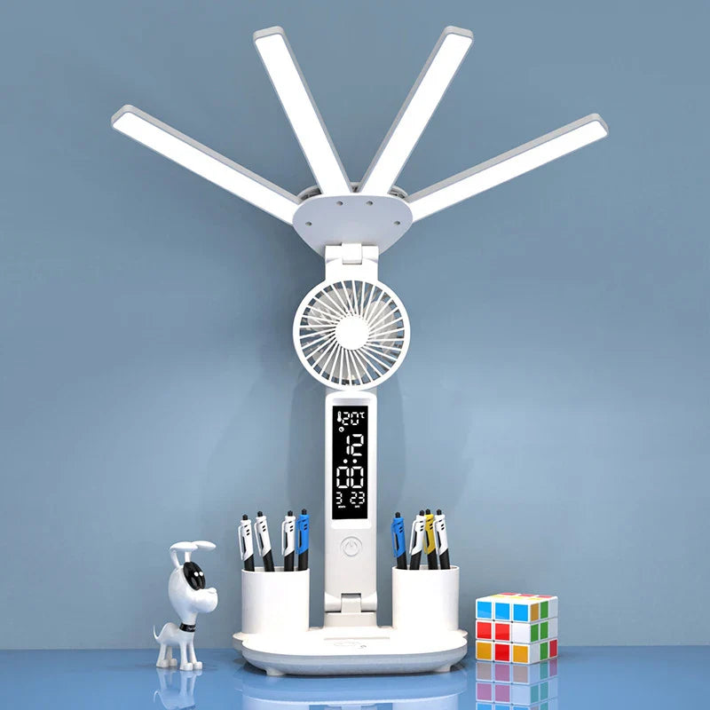 Axyaa Rechargeable Table Lamp with Fan, LED Clock Display, Study and Reading Light
