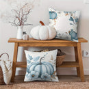 Axyaa Fall Blue Pumpkin Floral Leaf Pillow Covers for Bed Sofa Bedroom