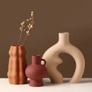 Axyaa Circular Hollow Vase Ceramic Donuts Flower Pot Abstract Home Decor Accessory