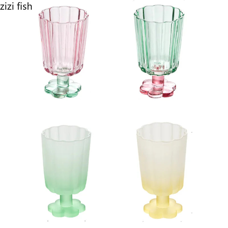 Axya Flower Glass Cups: High Foot Drinkware for Juice, Wine, and More