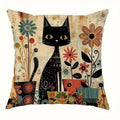 Axyaa Black Cats & Colorful Flowers Cushion Cover - Sofa, Bedroom, Car Pillow Cover