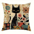 Axyaa Black Cats & Colorful Flowers Cushion Cover - Sofa, Bedroom, Car Pillow Cover