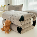 Axyaa Bear Printed Fleece Blanket Set - Warm Sofa Throw & Pillow Cases