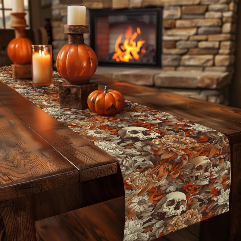Axyaa Flower Skull Table Runner for Festive Dining Decor
