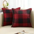 Axyaa Plush Check Pillow Covers Set Cream White for Bed & Sofa