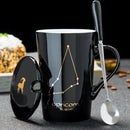 Axyaa Constellations Ceramic Mug Set with Spoon & Lid, 420ml Black Coffee Cup