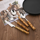 Axyaa Bamboo Handle Dinnerware Cutlery Set - Stainless Steel Tableware Steak Knives Fork Spoon Set