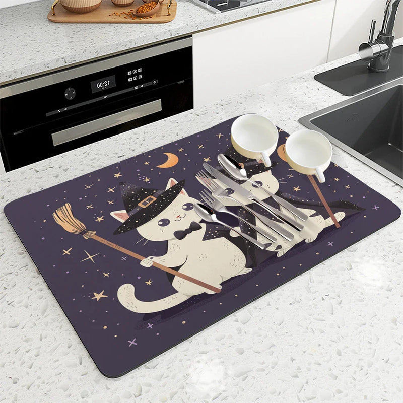 Axyaa Halloween Cat Pumpkin Head Hat Drying Mat