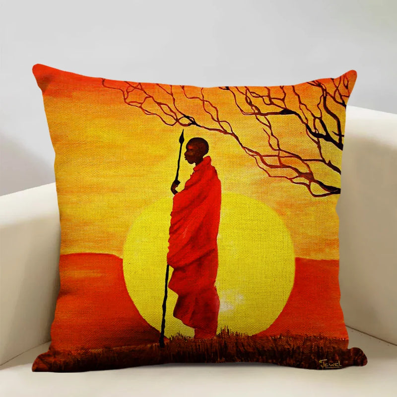 Axyaa African Oil Painting Sofa Pillow Case - Unique Living Room Decor