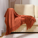 Axyaa Bohemian Knit Blanket with Fringe – Solid Color Acrylic Office Nap Bed Cover